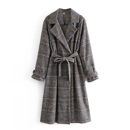 Plaid Collared Coat Trench Coat