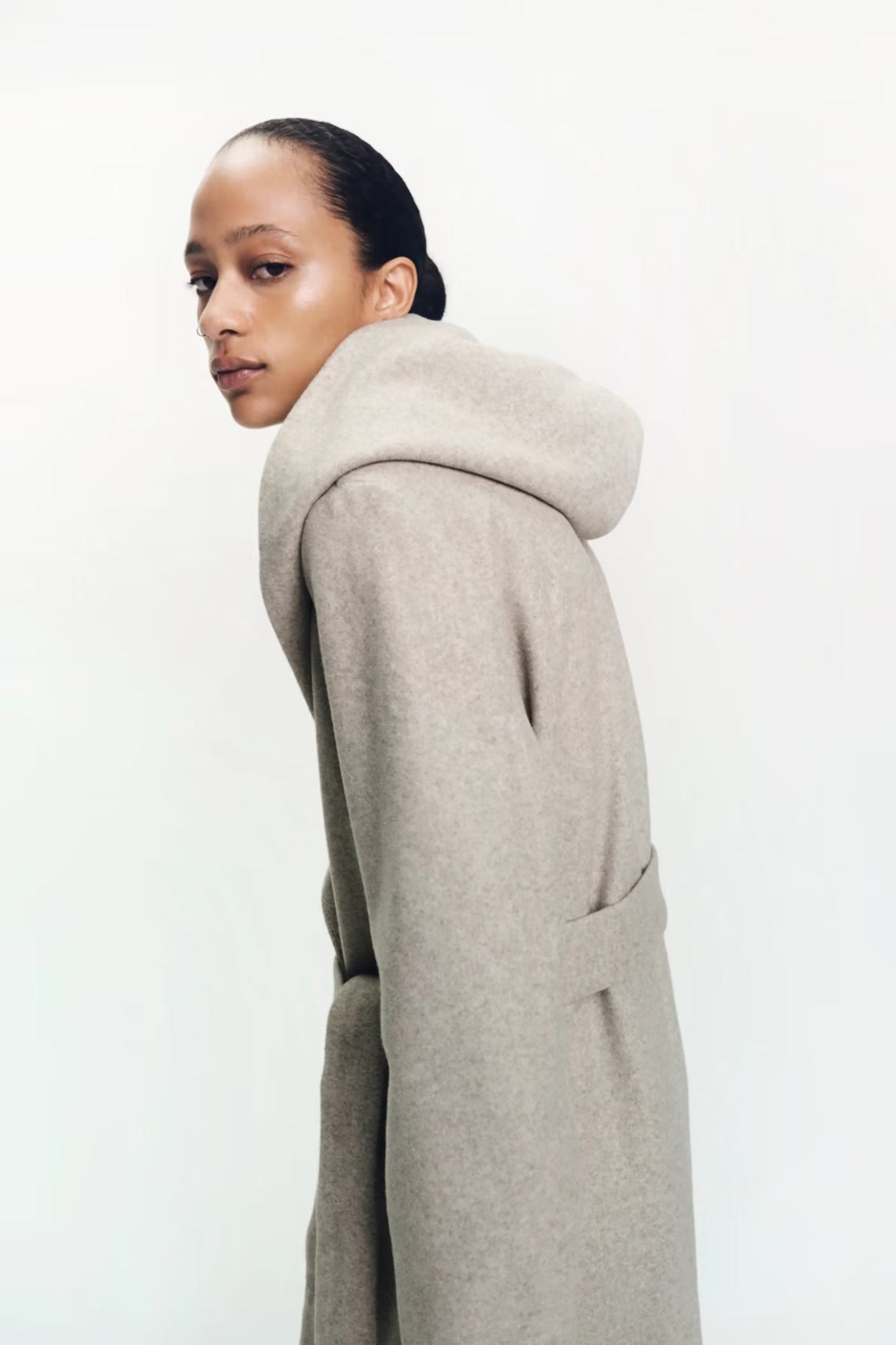 Belt Hooded Long Sleeve Trench Coat