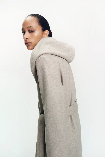 Belt Hooded Long Sleeve Trench Coat