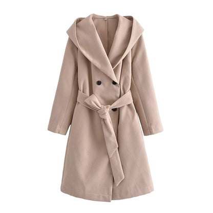 Belt Hooded Long Sleeve Trench Coat