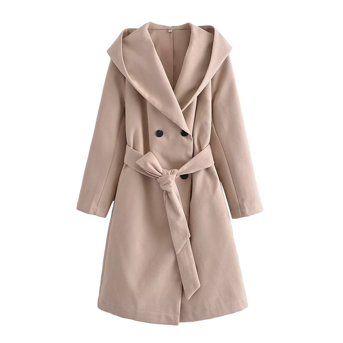 Belt Hooded Long Sleeve Trench Coat