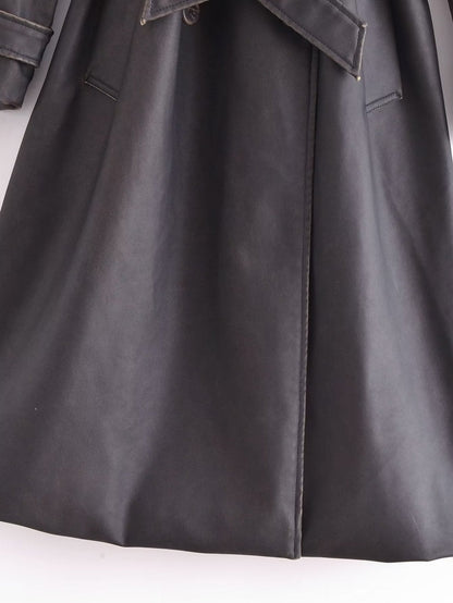 Faux Leather Distressed Trench Coat