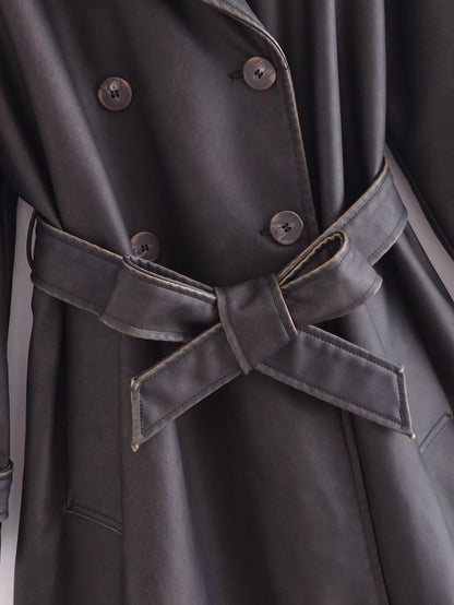 Faux Leather Distressed Trench Coat