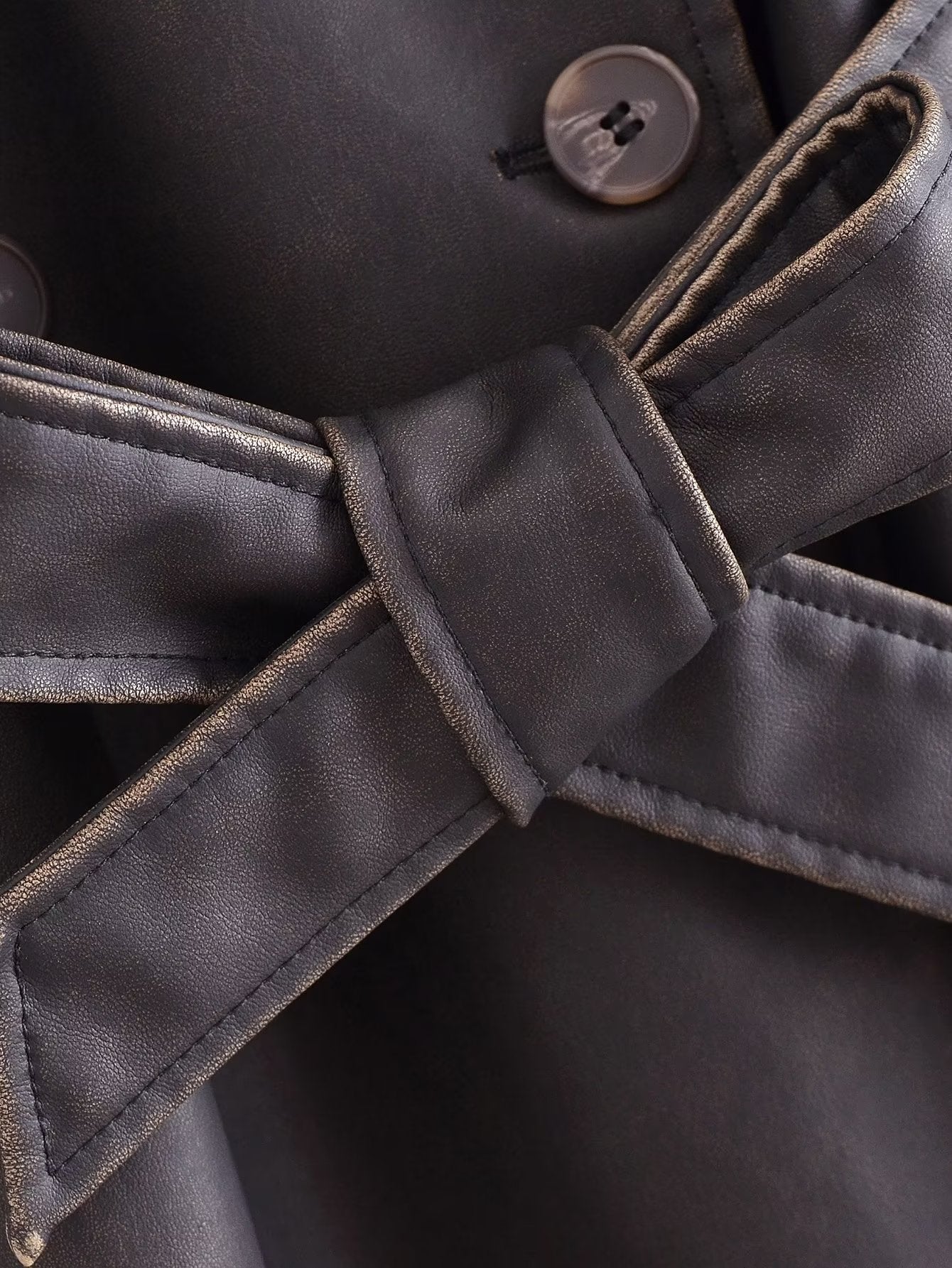 Faux Leather Distressed Trench Coat