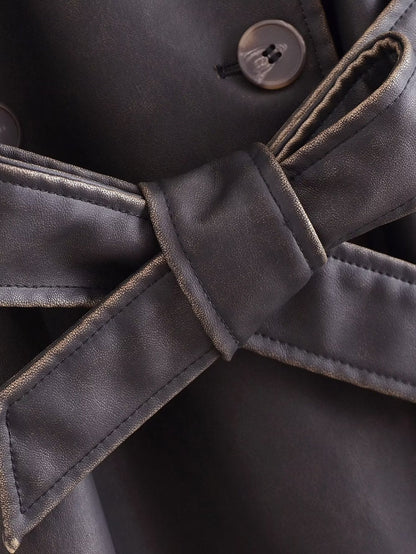 Faux Leather Distressed Trench Coat