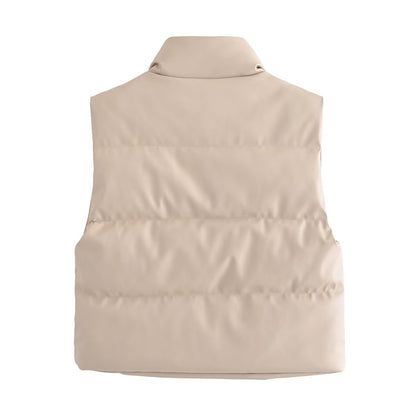 Faux Leather Sleeveless Padded Jacket Vest