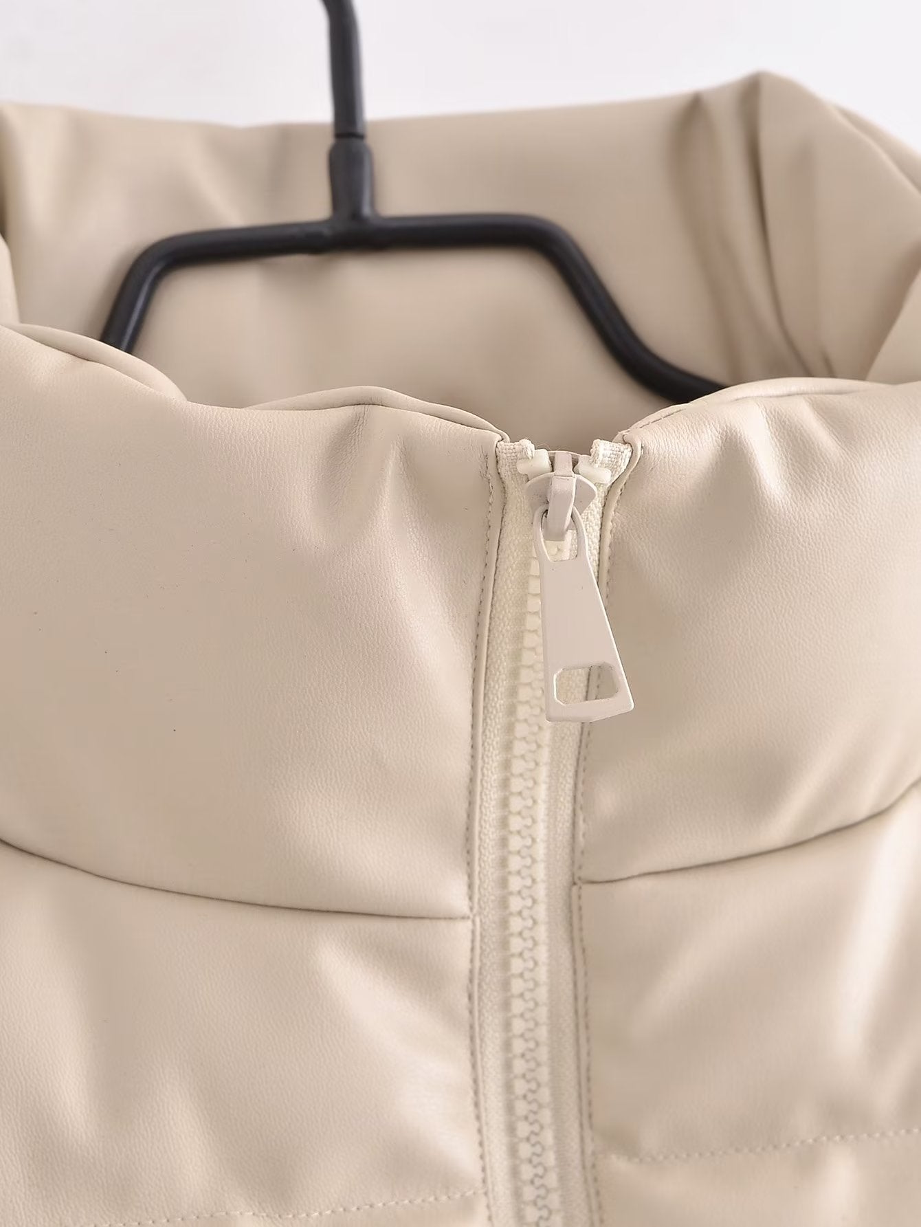 Faux Leather Sleeveless Padded Jacket Vest