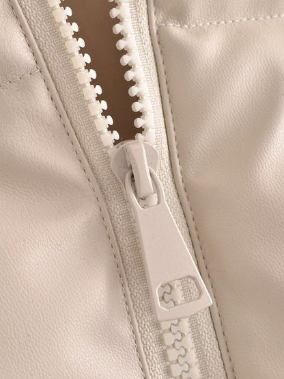 Faux Leather Sleeveless Padded Jacket Vest