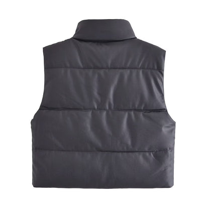 Faux Leather Sleeveless Padded Jacket Vest