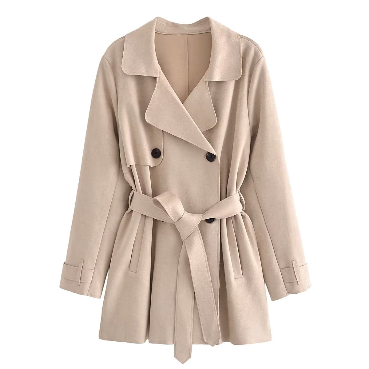 Suede Texture Trench Coat