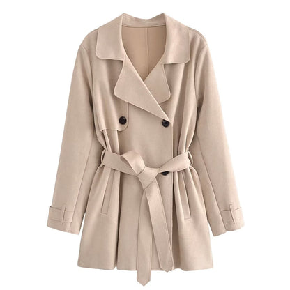 Suede Texture Trench Coat