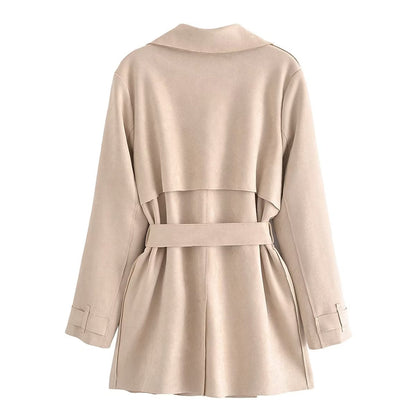Suede Texture Trench Coat