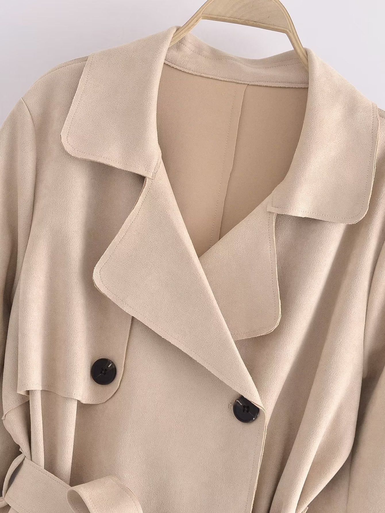 Suede Texture Trench Coat