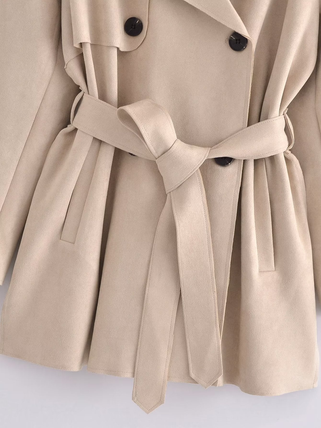 Suede Texture Trench Coat