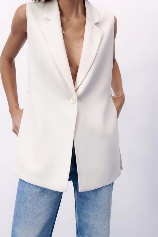 Solid Color Split Vest Blazer