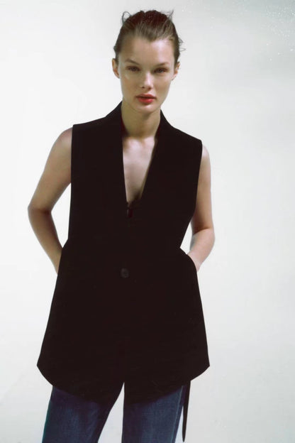 Solid Color Split Vest Blazer