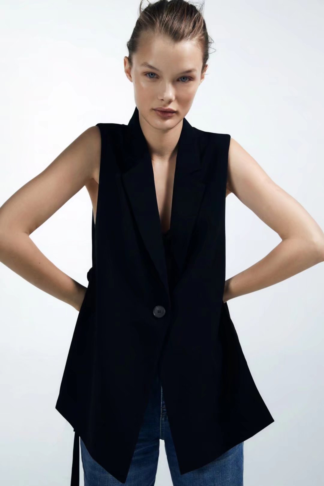 Solid Color Split Vest Blazer