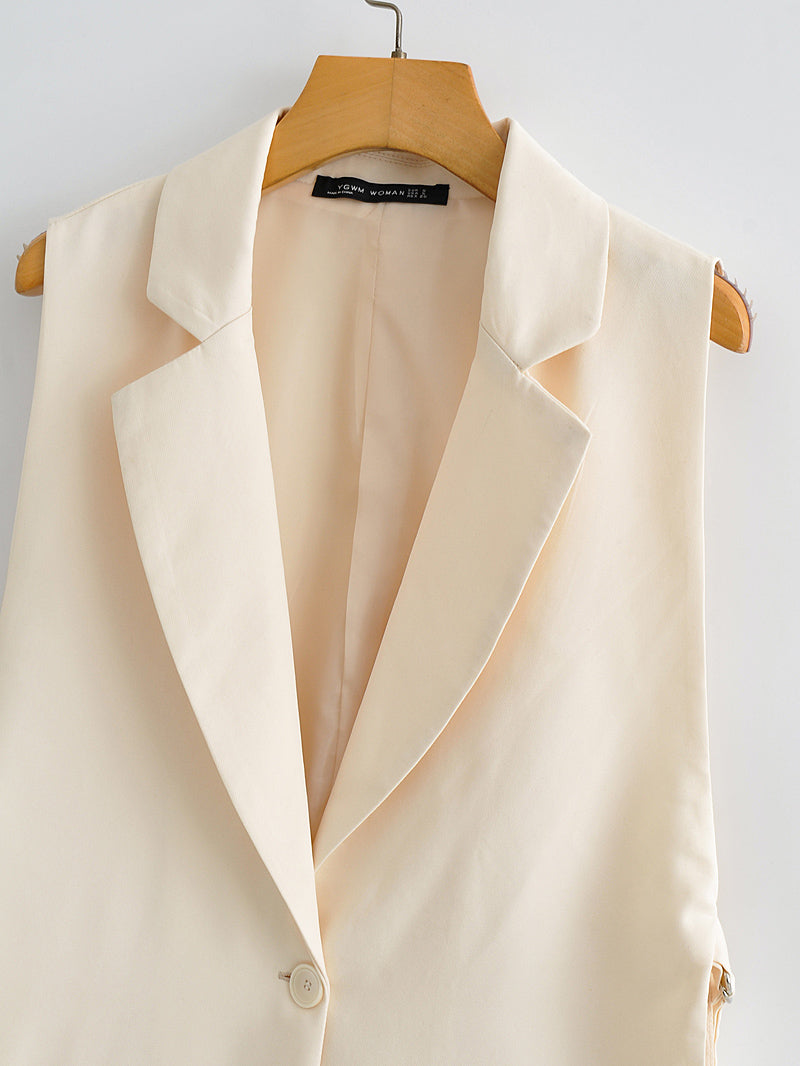 Solid Color Split Vest Blazer