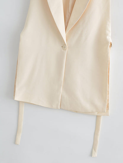 Solid Color Split Vest Blazer
