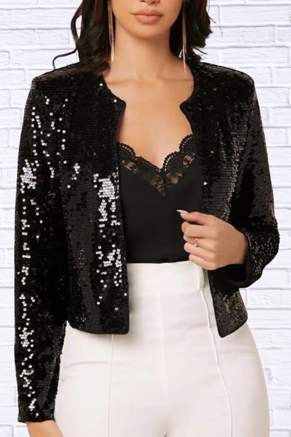 Full Size Sequin Long Sleeve Jacket Plus Size