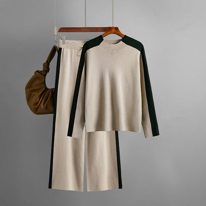 Color Block Top & Cropped Pants Two Piece Suit