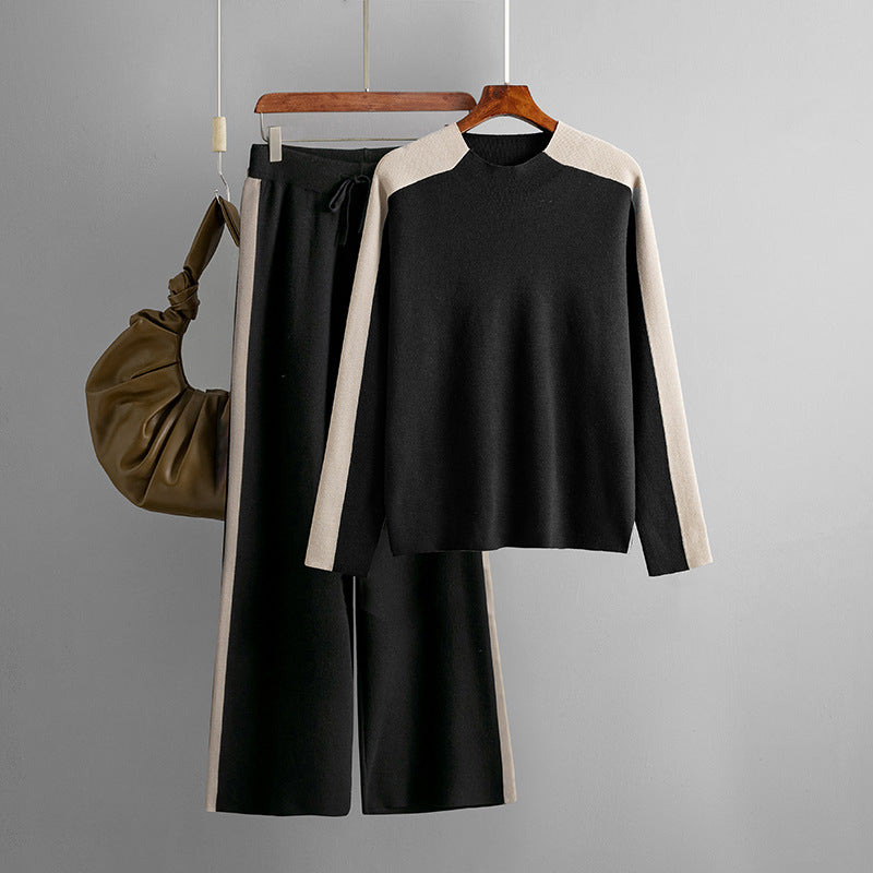 Color Block Top & Cropped Pants Two Piece Suit