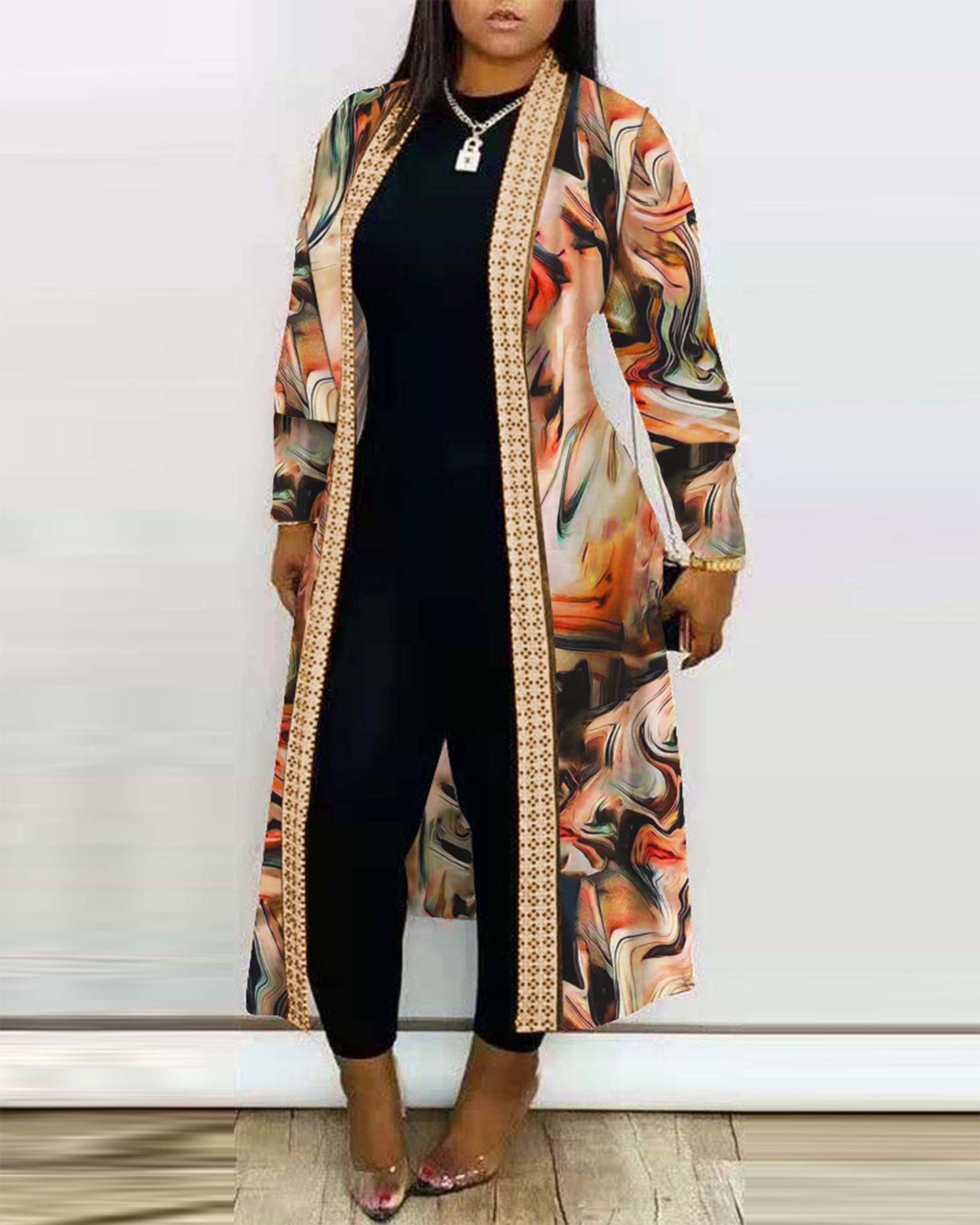 Printed Long Sleeve Cardigan Shawl