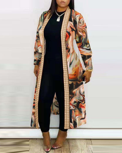 Printed Long Sleeve Cardigan Shawl