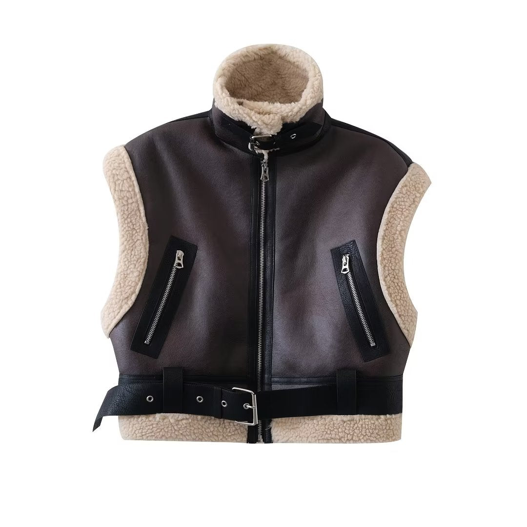 Faux Shearling Short Vest Jacket