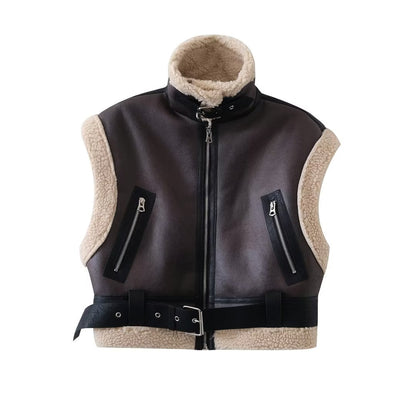 Faux Shearling Short Vest Jacket