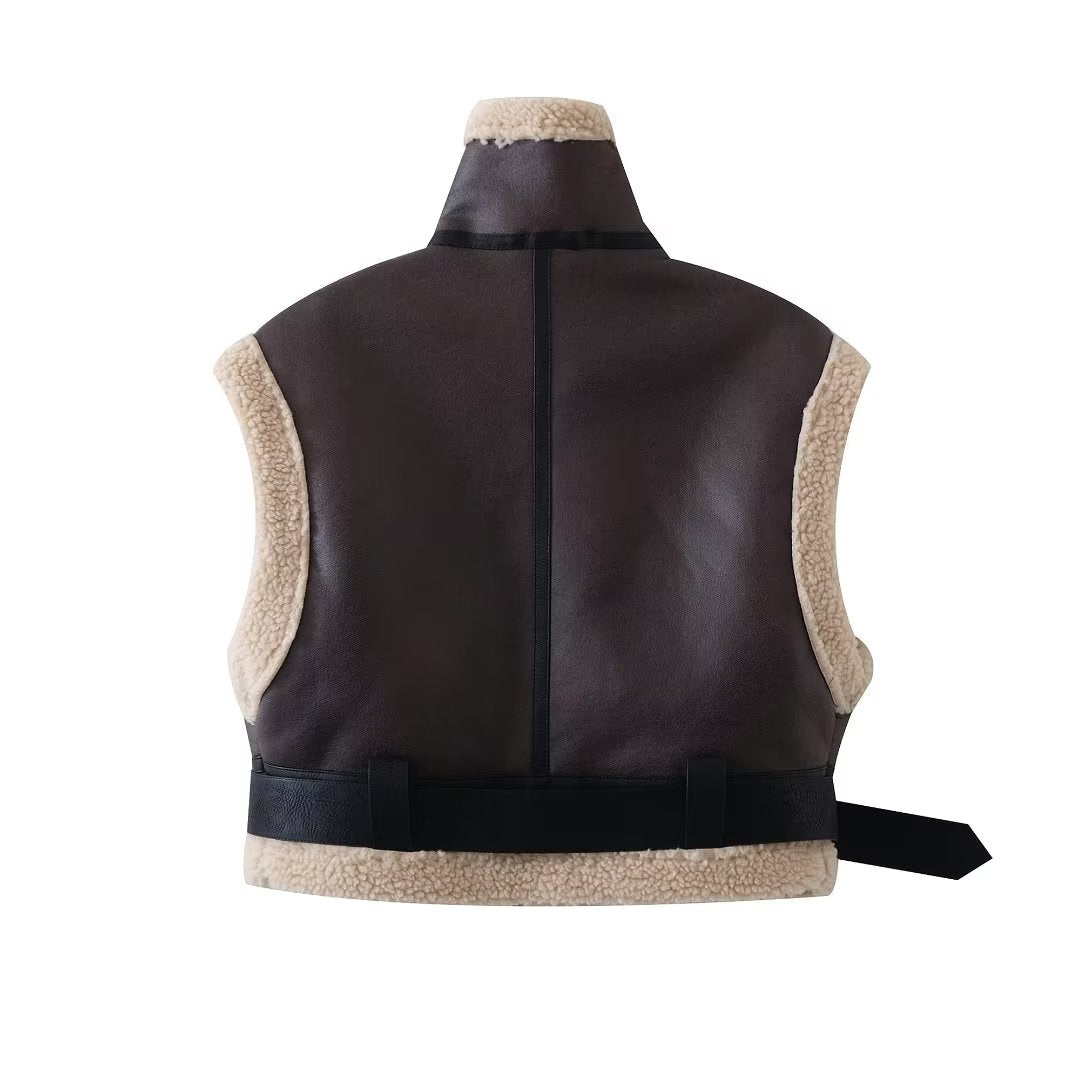 Faux Shearling Short Vest Jacket