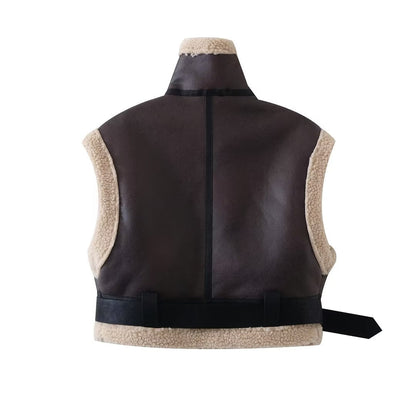 Faux Shearling Short Vest Jacket