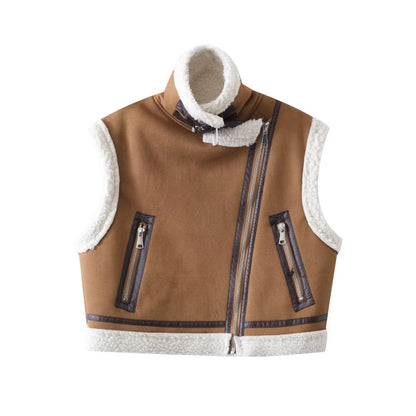 Faux Shearling Leather Vest Coat