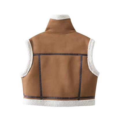 Faux Shearling Leather Vest Coat