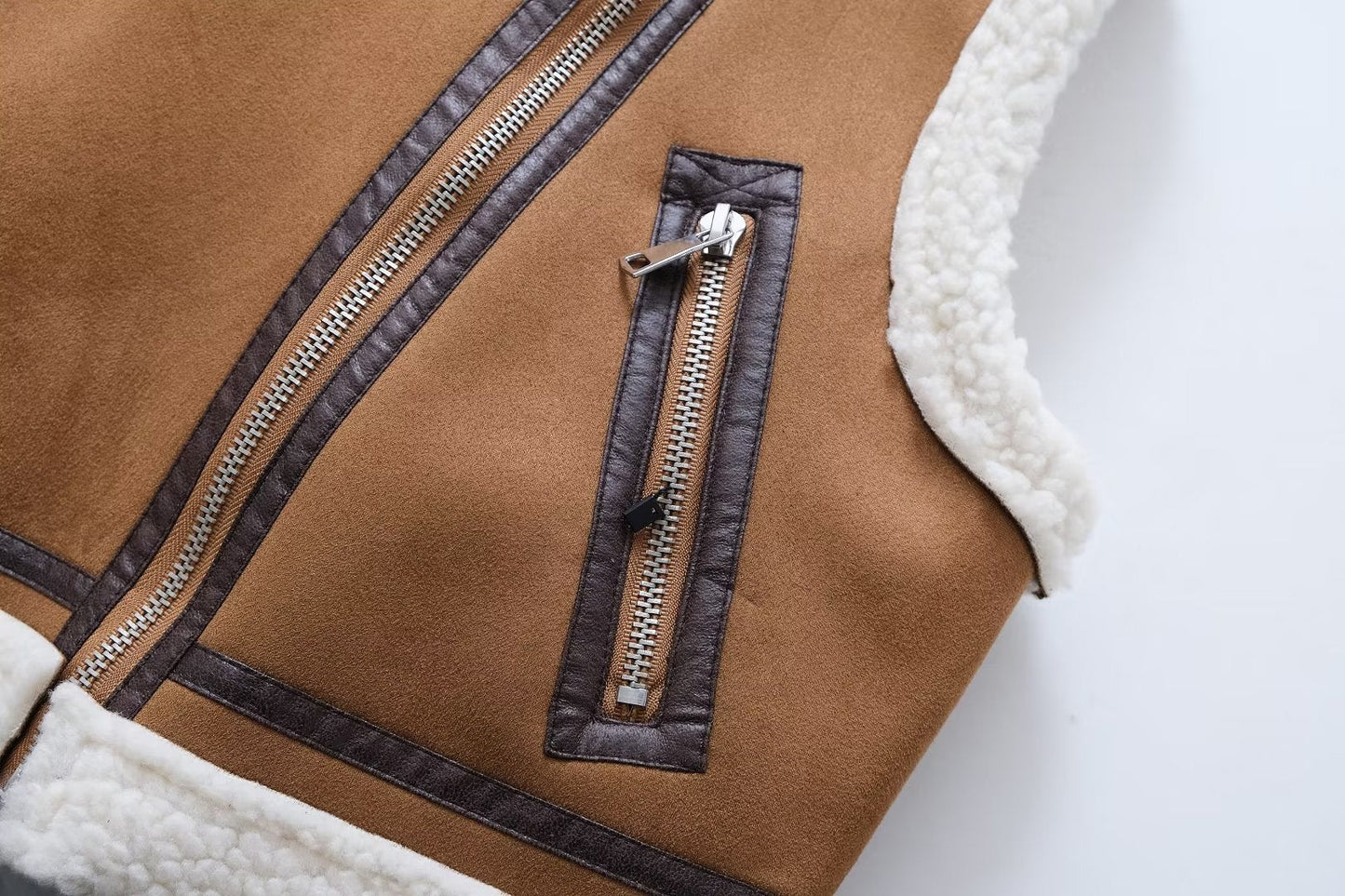 Faux Shearling Leather Vest Coat