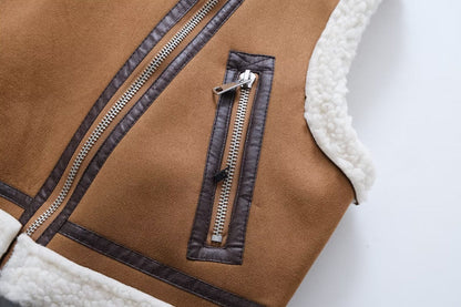 Faux Shearling Leather Vest Coat