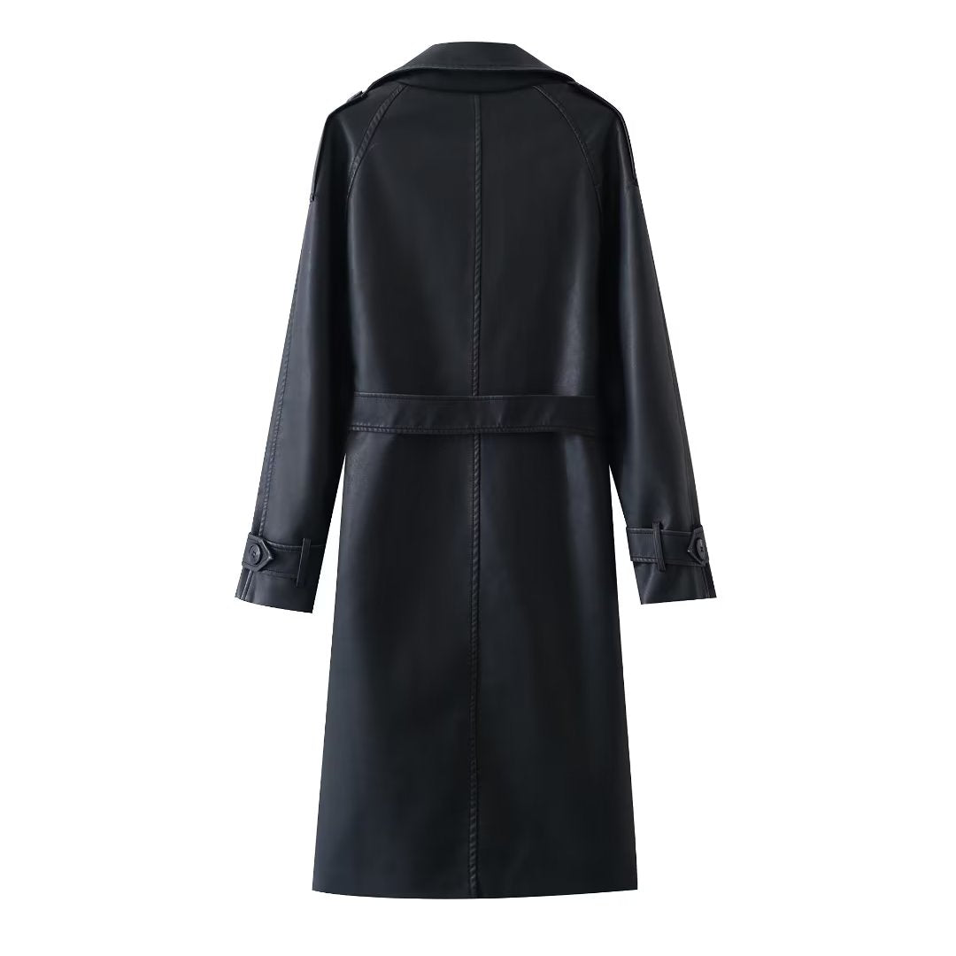 Leather Slim Mid-Length Trench Coat
