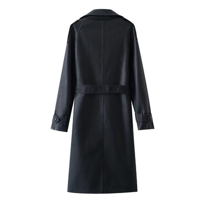 Leather Slim Mid-Length Trench Coat
