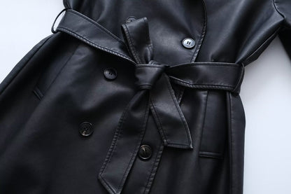 Leather Slim Mid-Length Trench Coat