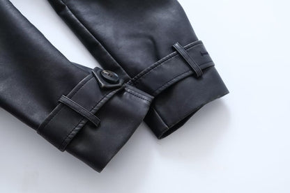 Leather Slim Mid-Length Trench Coat