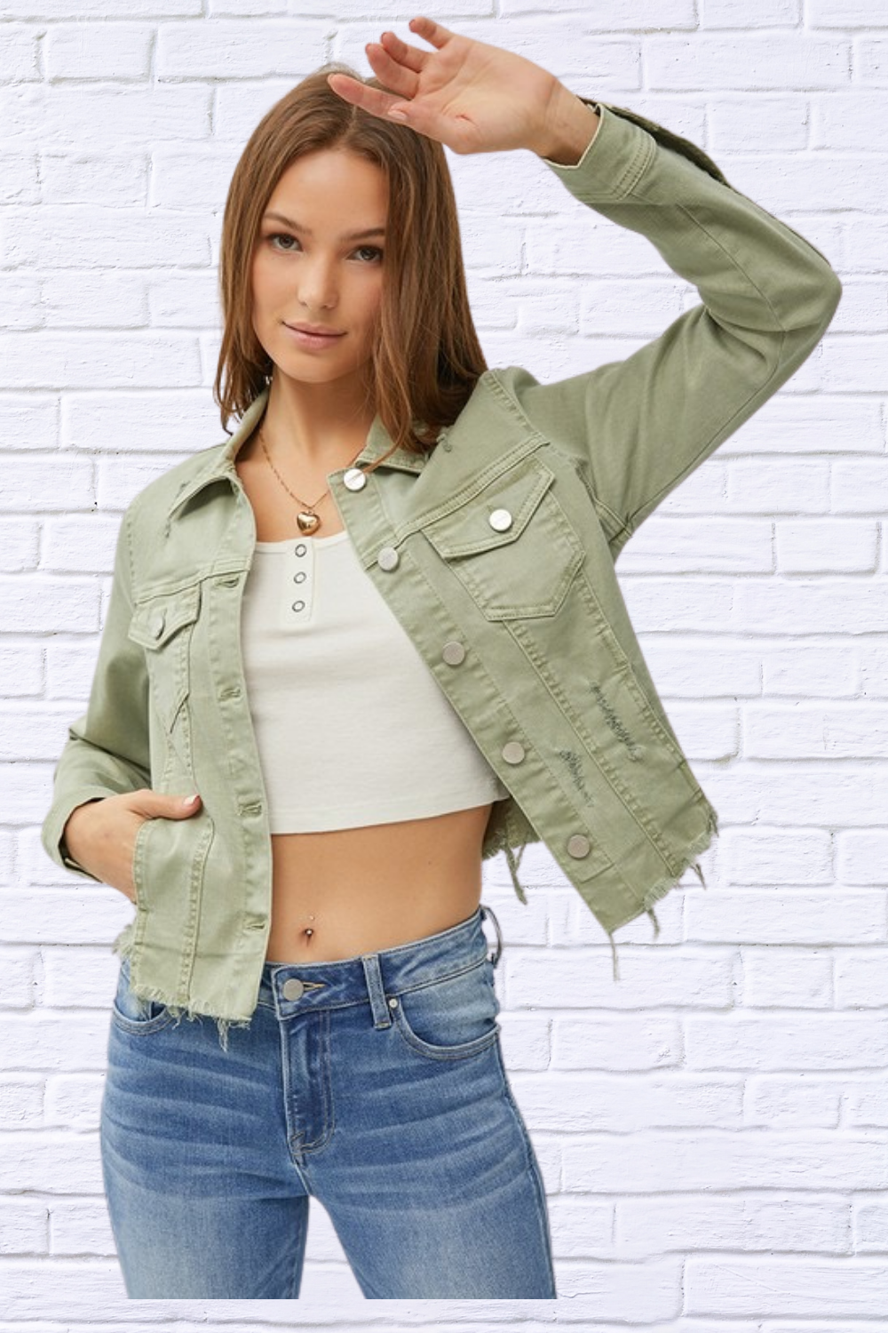 Full Size Raw Hem Button Up Cropped Denim Jacket Plus Size