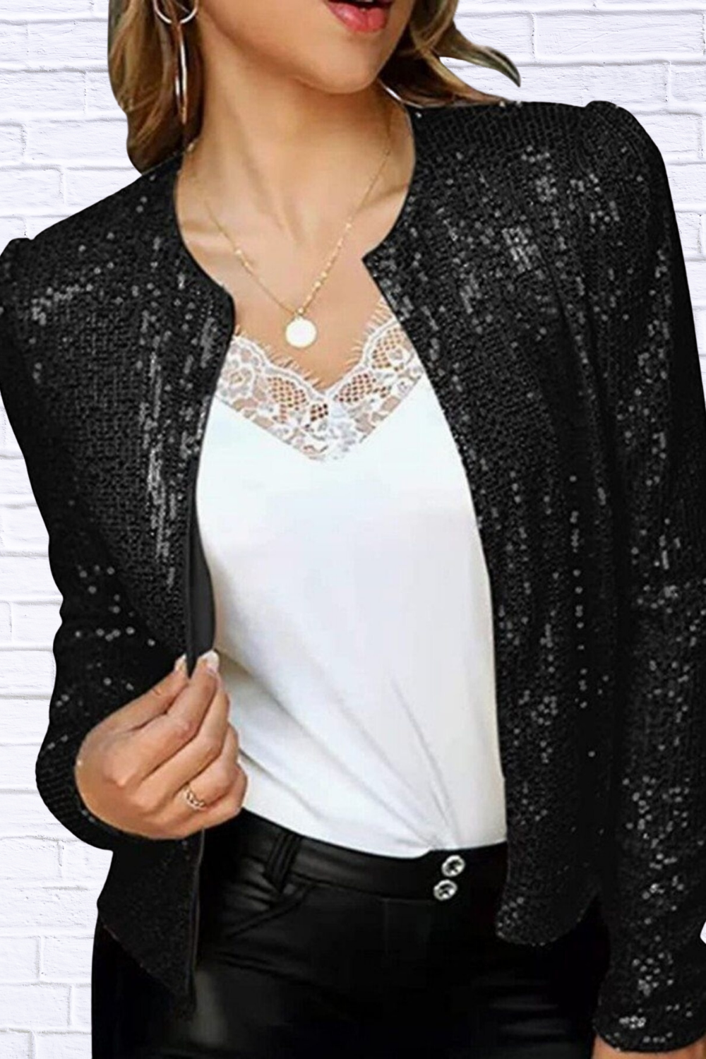 Full Size Sequin Long Sleeve Jacket Plus Size
