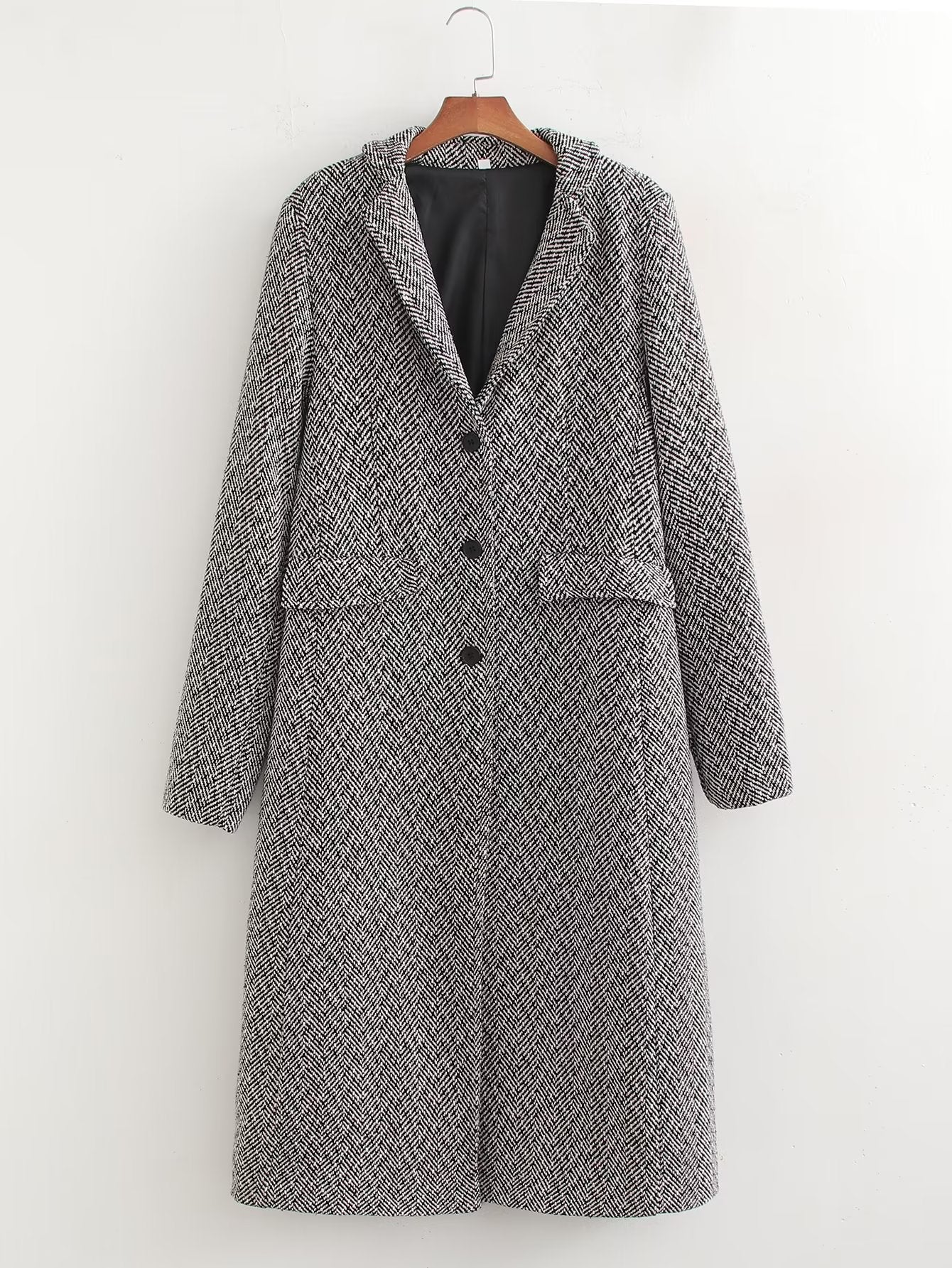 Herringbone Woolen Loose Coat