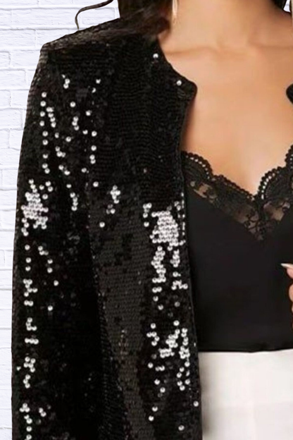 Full Size Sequin Long Sleeve Jacket Plus Size