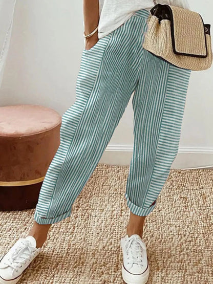Full Size Striped Casual Pants Plus Size