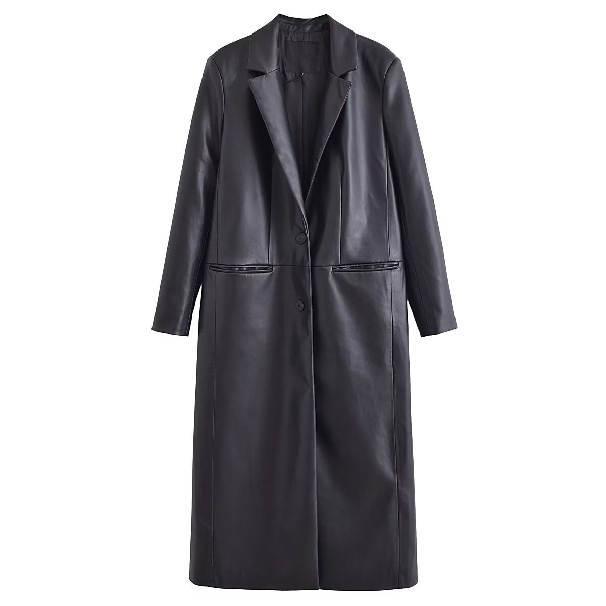 Faux Leather Long Sleeve Overcoat