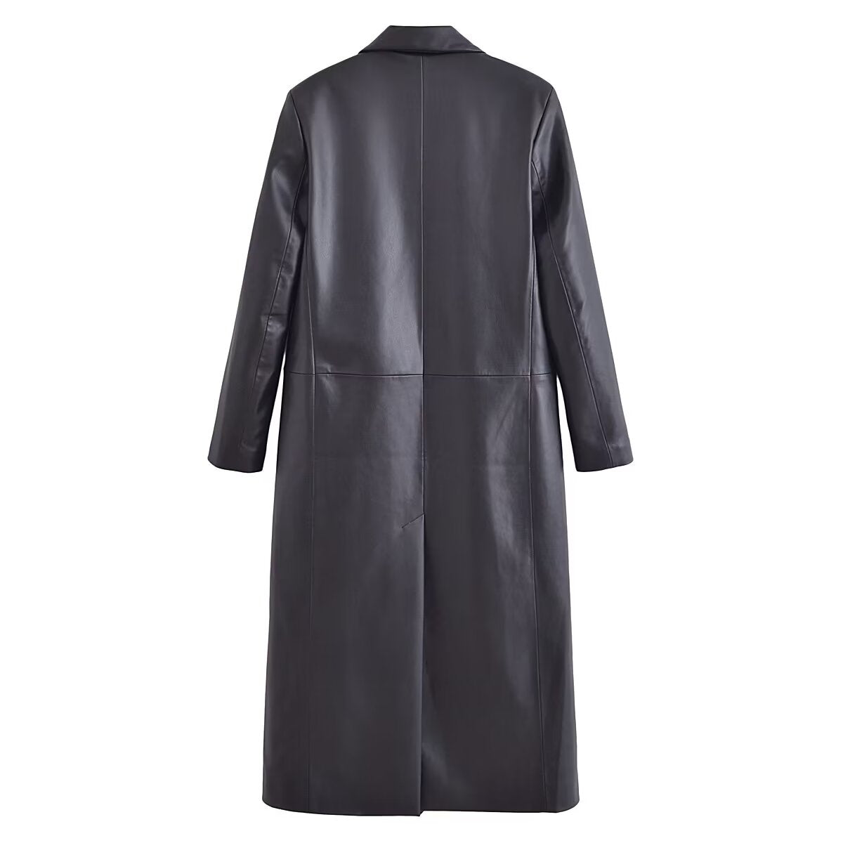 Faux Leather Long Sleeve Overcoat