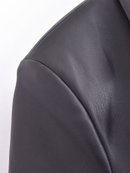 Faux Leather Long Sleeve Overcoat