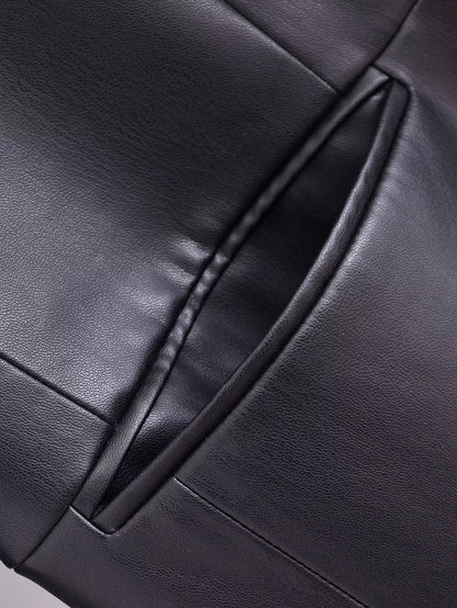 Faux Leather Long Sleeve Overcoat