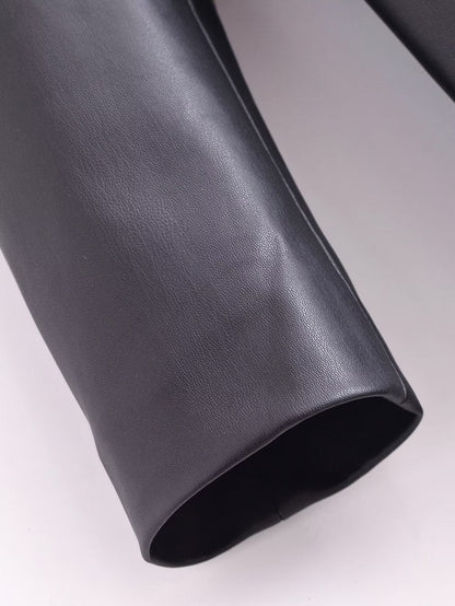 Faux Leather Long Sleeve Overcoat